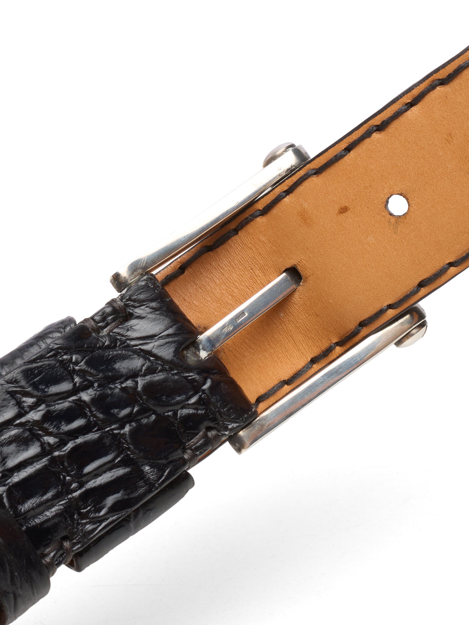 ROMANELLI Firenze Black Crocodile Silver-Horn Buckle Belt 90cm 36"