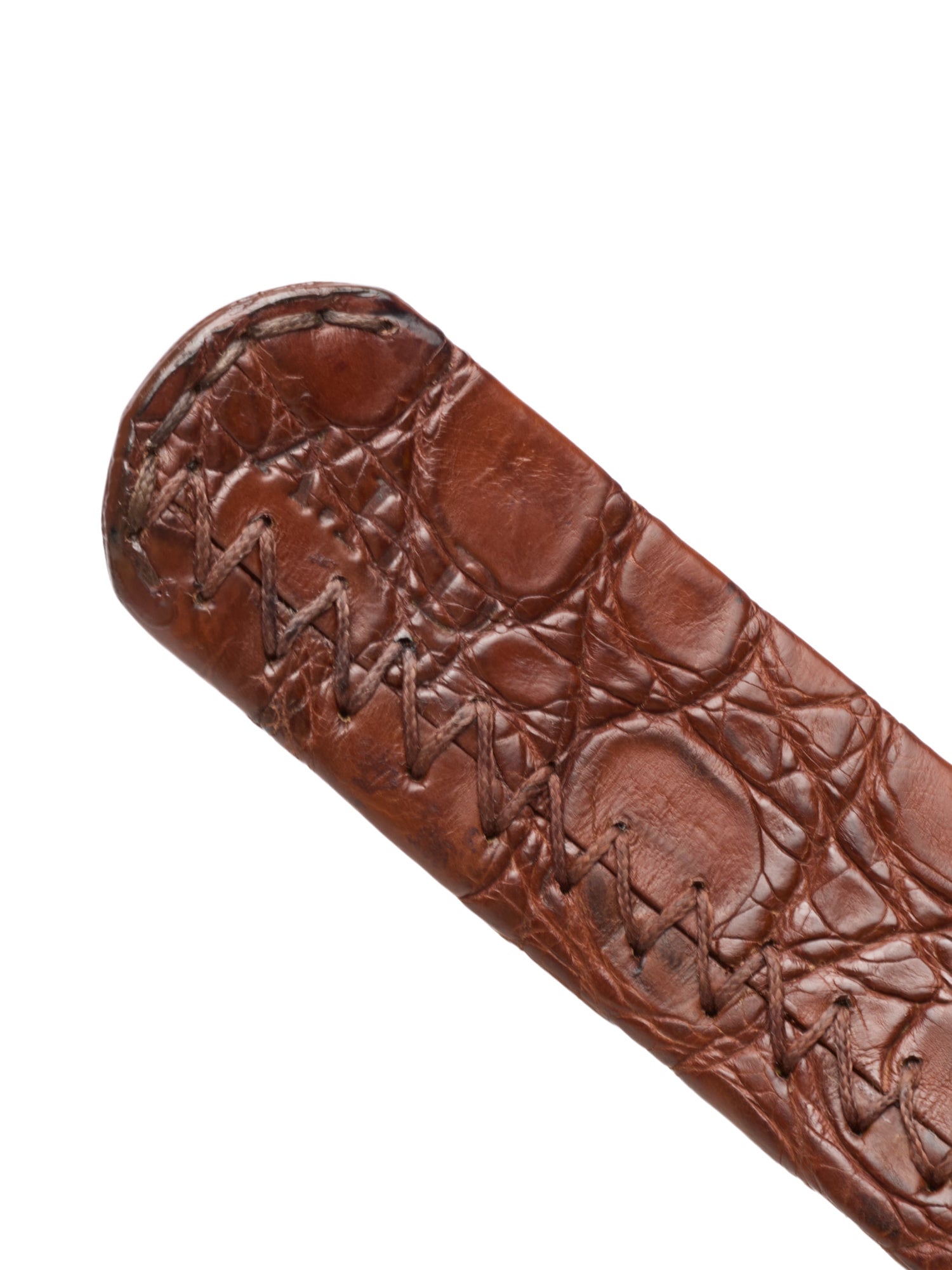 ROMANELLI Firenze Crocodile Silver-Horn Buckle Hand-stitched Tubular Belt 90cm 36"