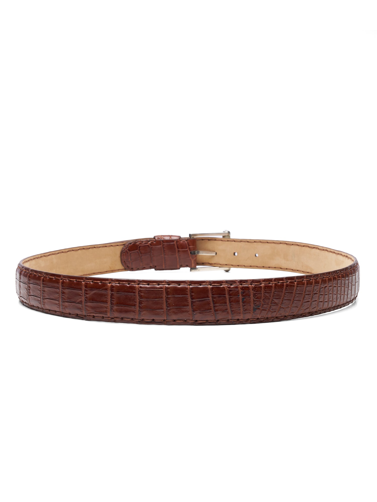 ROMANELLI Firenze Brown Crocodile Skin Silver-Horn Buckle Belt 90cm 36"