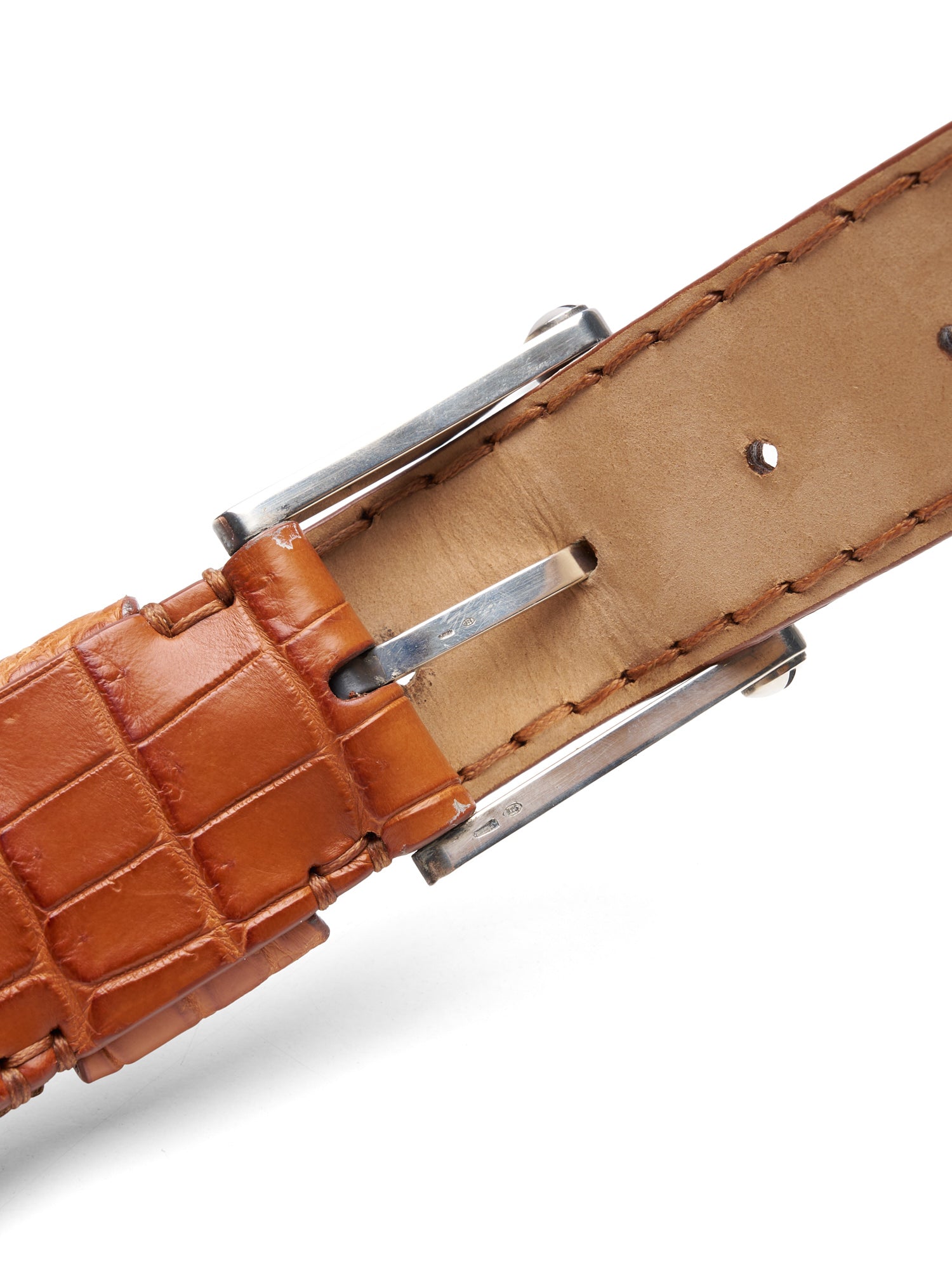 ROMANELLI Firenze Cognac Crocodile Skin Silver-Horn Buckle Belt 90cm 36"