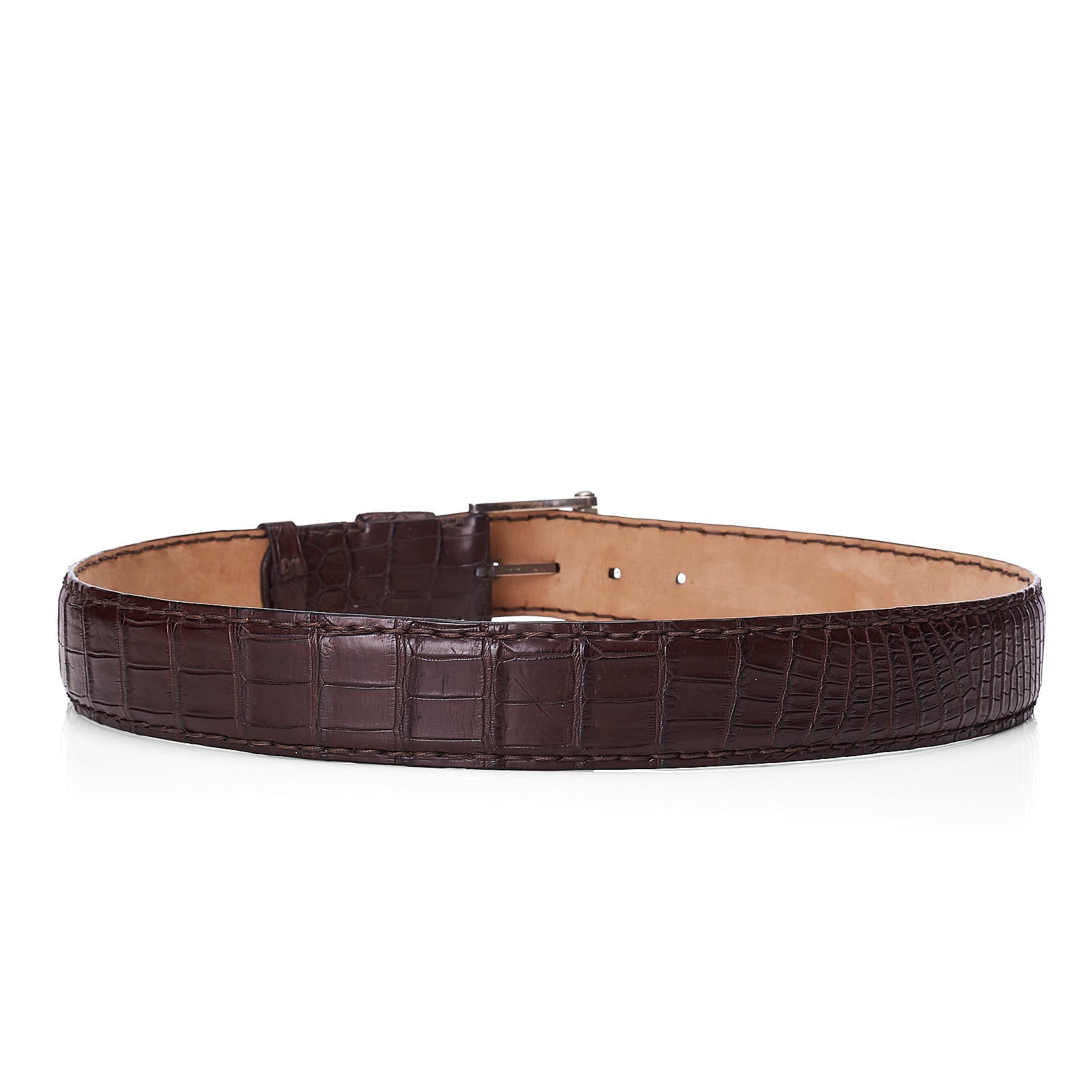 ROMANELLI Firenze Dark Brown Crocodile Croco Silver-Horn Buckle Belt 90cm 36"