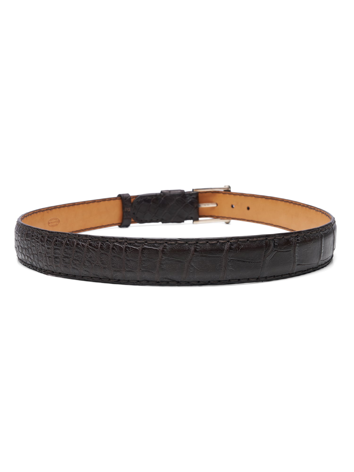 ROMANELLI Firenze Dark Brown Crocodile Silver-Horn Buckle Belt 90cm 36"