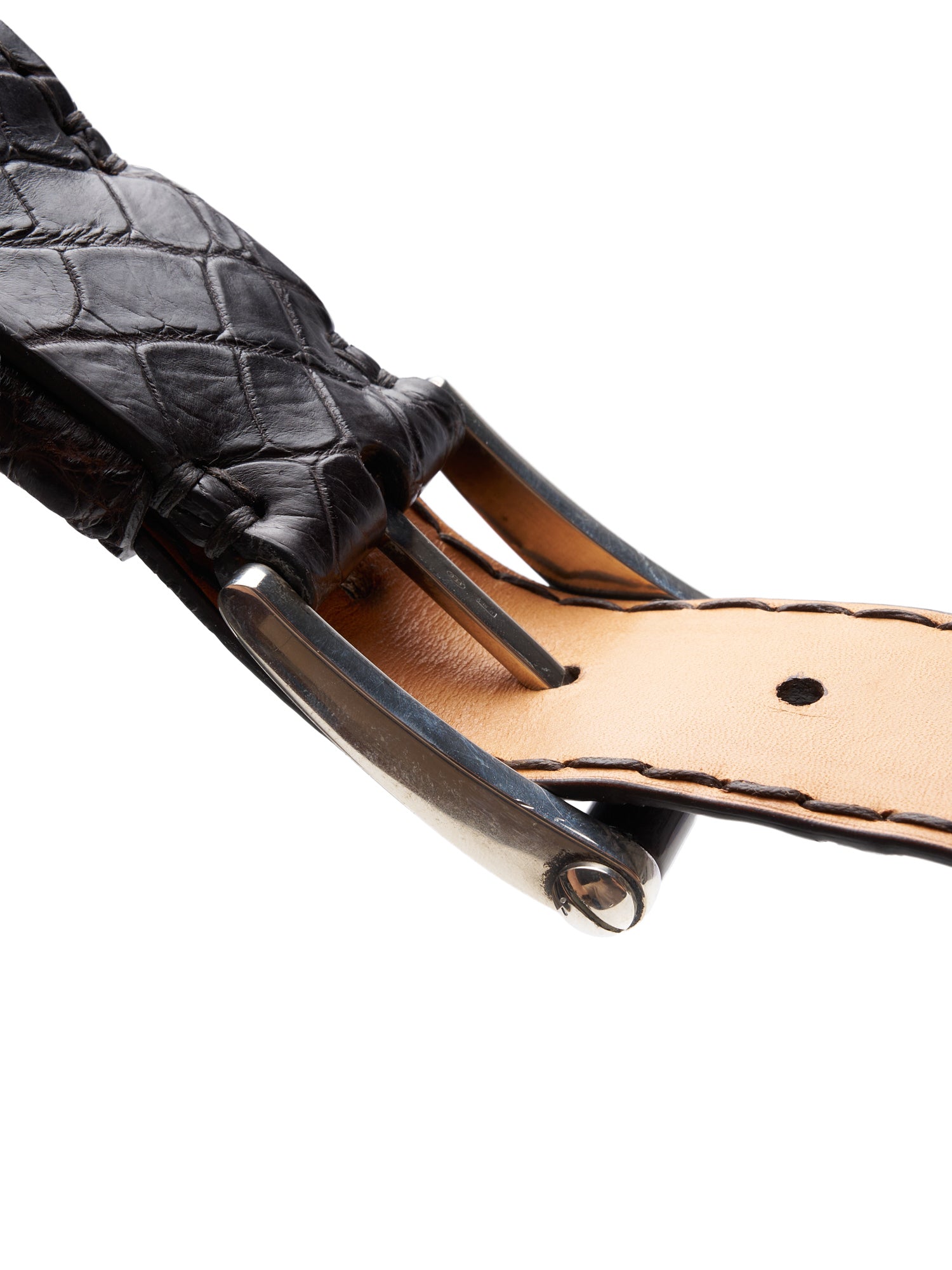 ROMANELLI Firenze Dark Brown Crocodile Silver-Horn Buckle Belt 90cm 36"