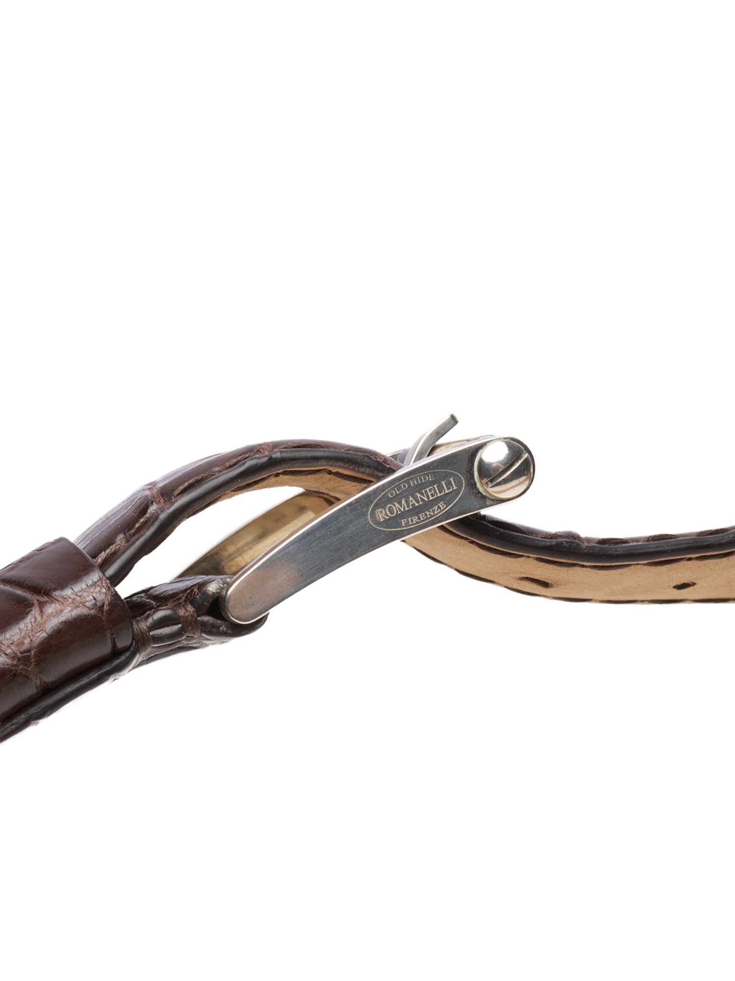 ROMANELLI Firenze Dark Brown Crocodile Skin Silver-Horn Buckle Belt 90cm 36"