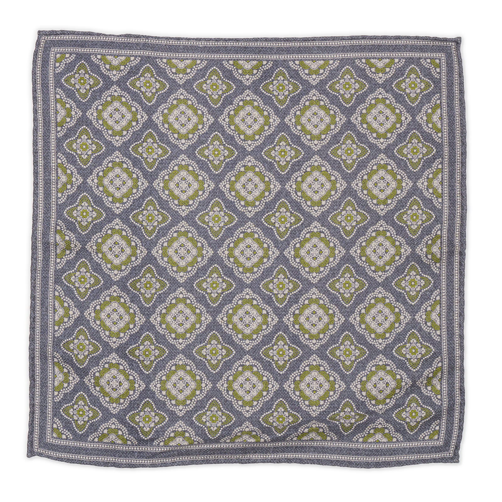 ROSI Handmade Blue Medallion-Dot Silk Pocket Square Double Sided