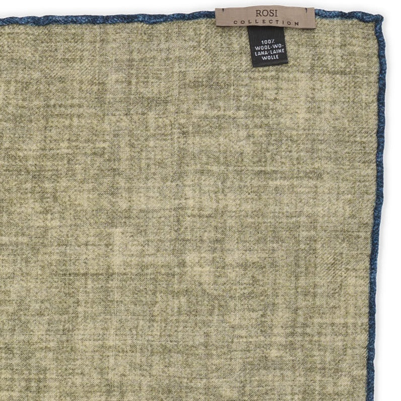 ROSI Handmade Bluish Green Solid Wool Pocket Square NEW 31cm x 31cm