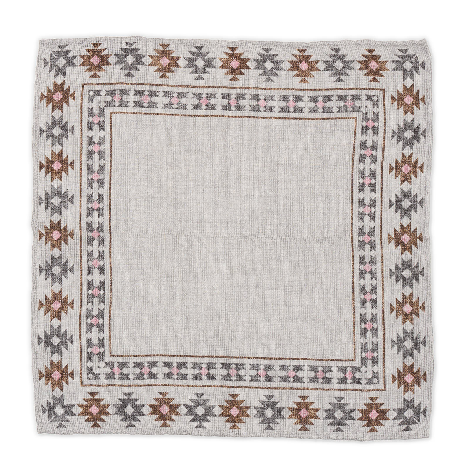 ROSI Handmade Gray-Brown Geometric-Plaster Linen-Cotton Pocket Square Double Sided