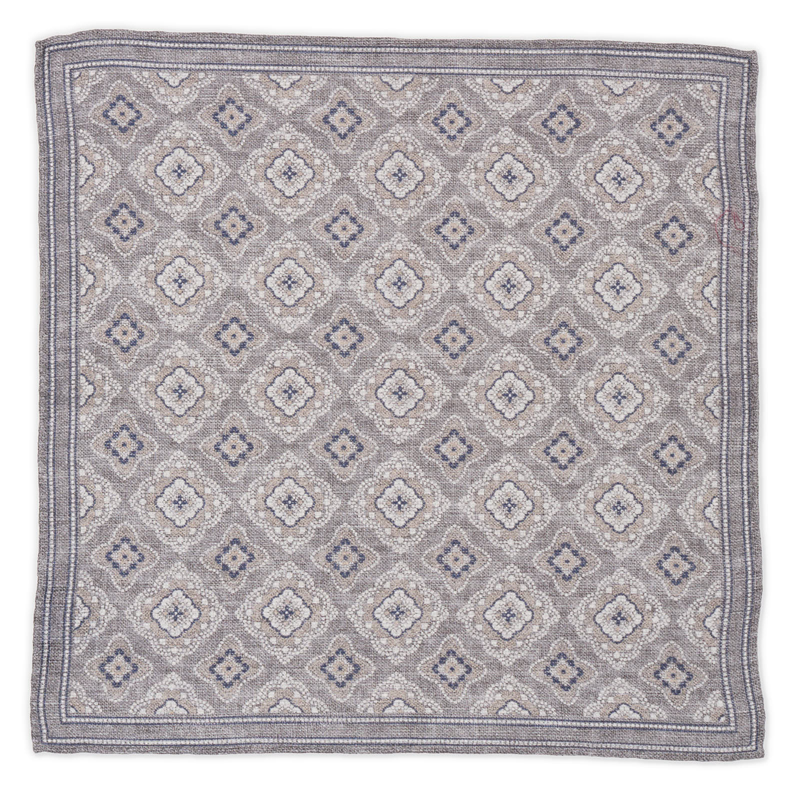ROSI Handmade Gray Medallion Linen-Cotton Pocket Square NEW 31cm x 31cm