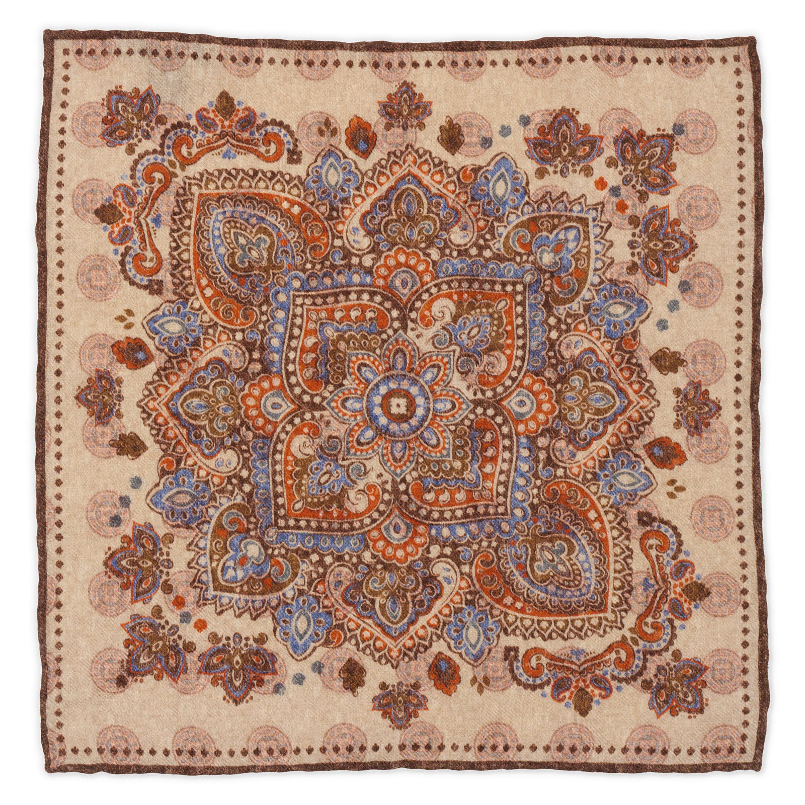 ROSI Handmade Multicolor Floral-Medallion Wool Pocket Square Double Sided