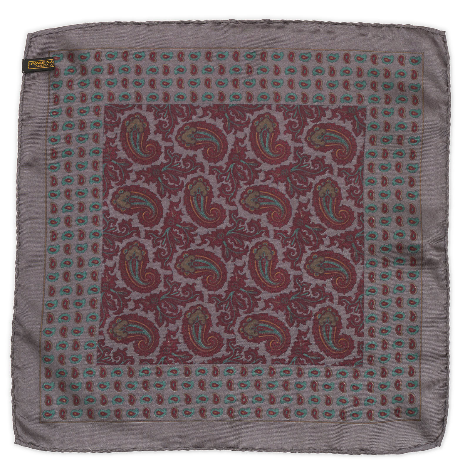 VANNUCCI MILANO Handmade Multicolor Paisley Silk Pocket Square NEW 33cm x 33cm