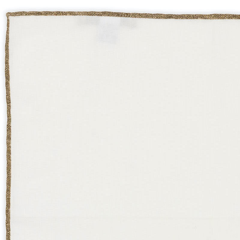 ROSI Handmade White-Brown Solid Cotton Pocket Square NEW 31cm x 31cm