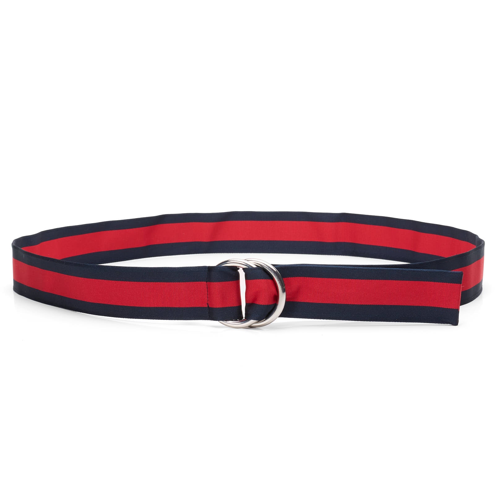 ROSI Collection Navy Blue-Red Polyester-Cotton Web Silver-Tone D-ring Belt 110cm NEW 44"