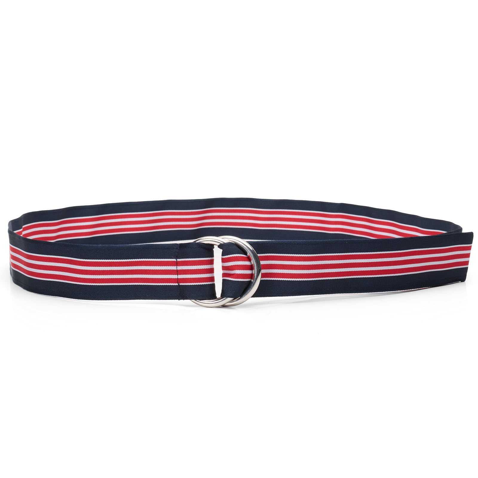 ROSI Collection Navy Blue-Red Striped Polyester-Cotton Web Silver-Tone D-ring Belt XL