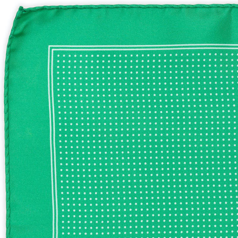VANNUCCI Milano Handmade Green Dot Silk Pocket Square NEW 31cm x 31cm