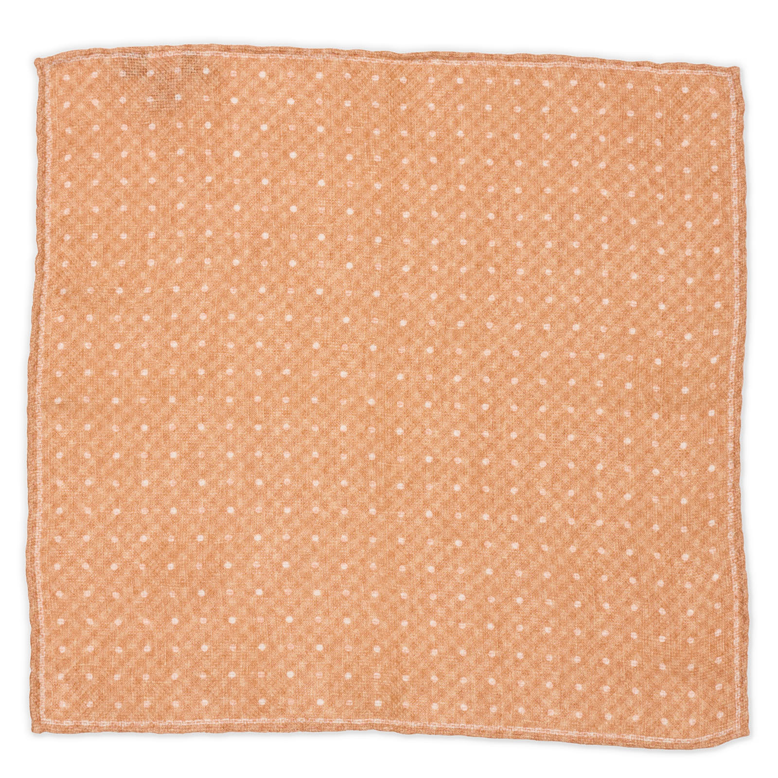 ROSI Handmade Coral Dot-Plaids Linen-Cotton Pocket Square NEW 31cm x 30cm