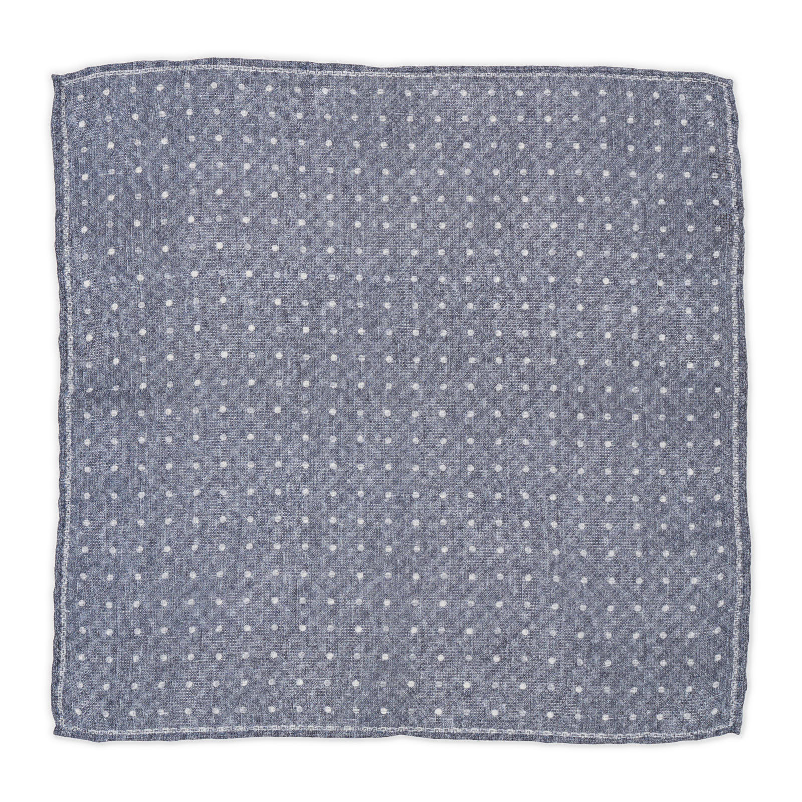 ROSI Handmade Royal Blue Dot-Plaids Linen-Cotton Pocket Square NEW 31cm x 30cm
