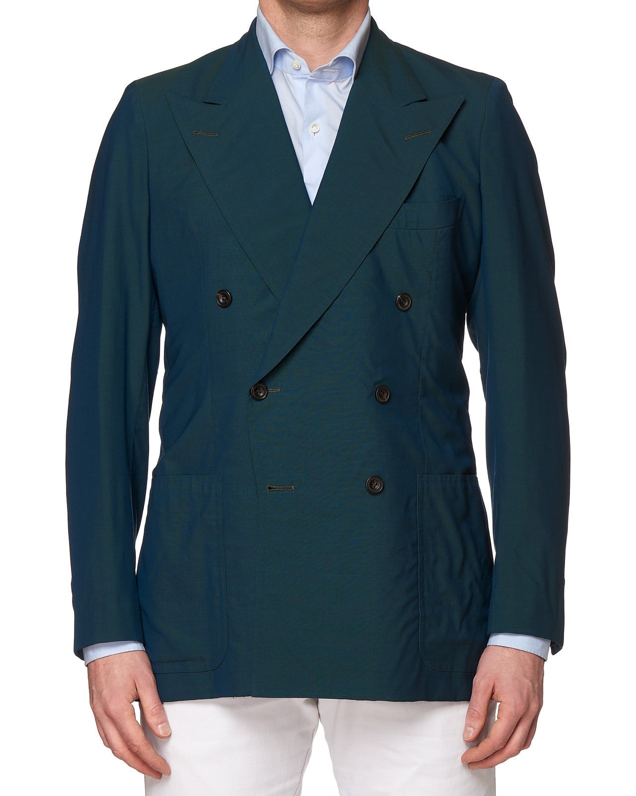 RUBINACCI Handmade Bespoke Green Wool Mohair DB Blazer Jacket EU 50 US 38 40 RUBINACCI