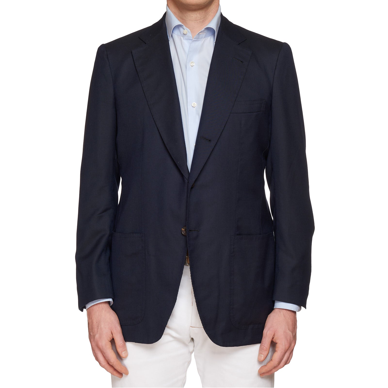 RUBINACCI LH Handmade Bespoke Blue Cashmere-Silk Jacket with Elbow Patch EU 50 US 40 RUBINACCI
