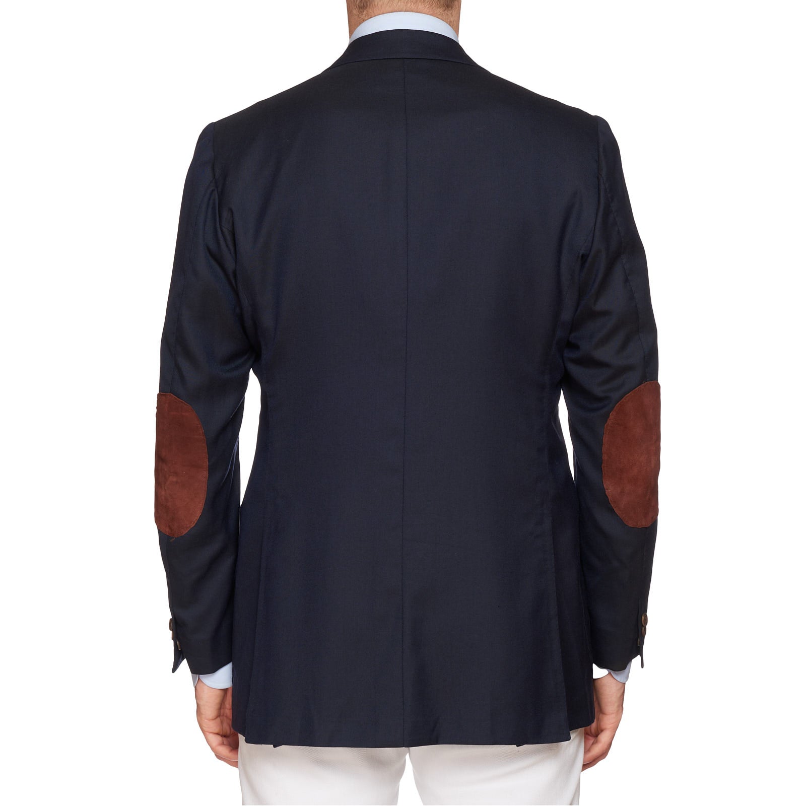 RUBINACCI LH Handmade Bespoke Blue Cashmere-Silk Jacket with Elbow Patch EU 50 US 40 RUBINACCI
