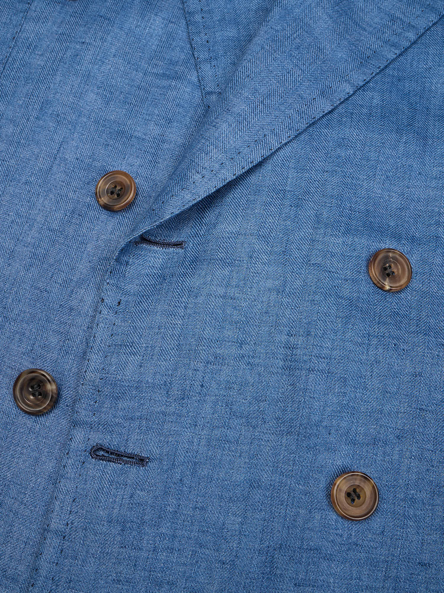 RUBINACCI LH Handmade Bespoke Blue Herringbone Wool-Silk-Linen DB Jacket