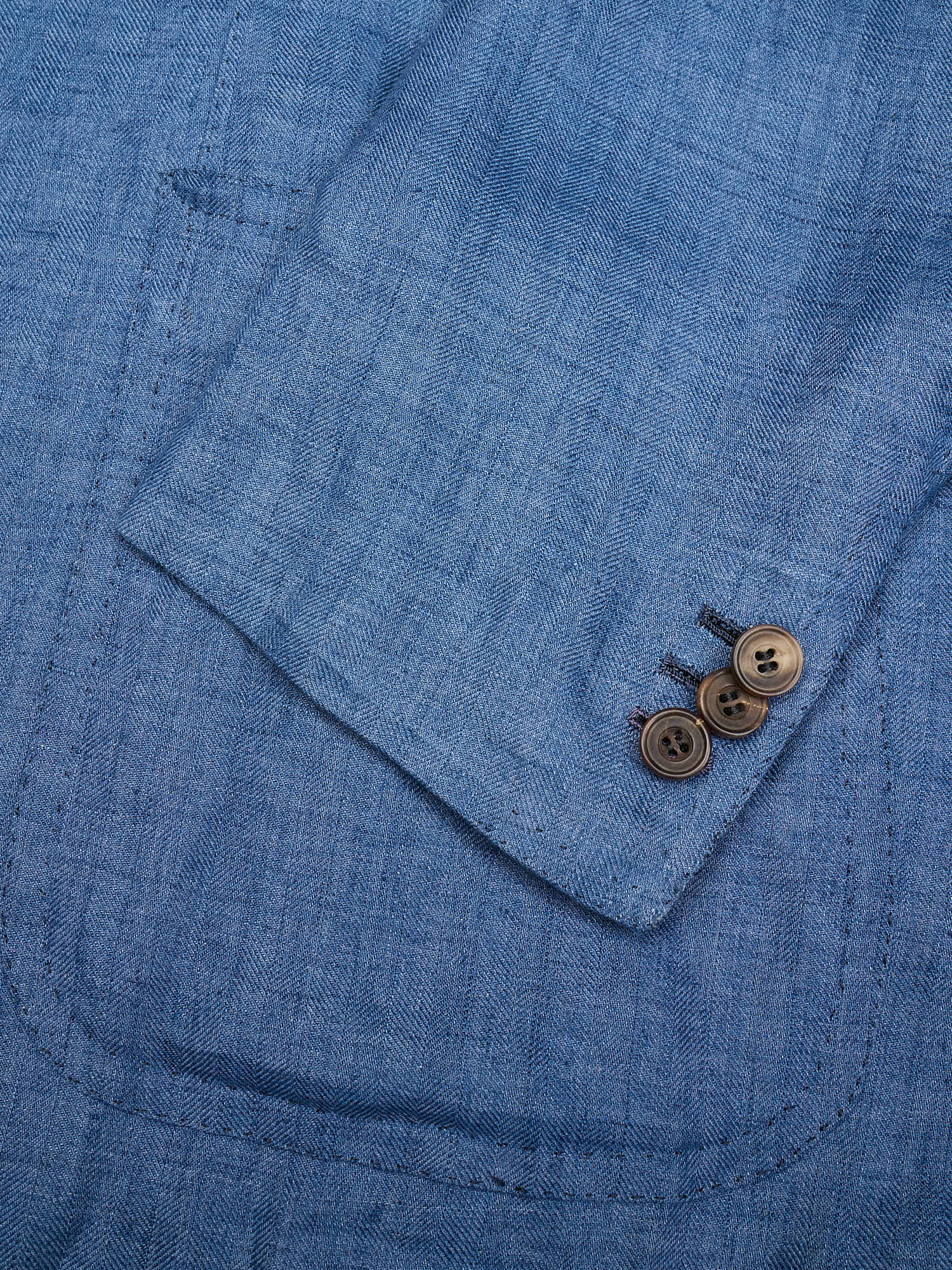 RUBINACCI LH Handmade Bespoke Blue Herringbone Wool-Silk-Linen DB Jacket