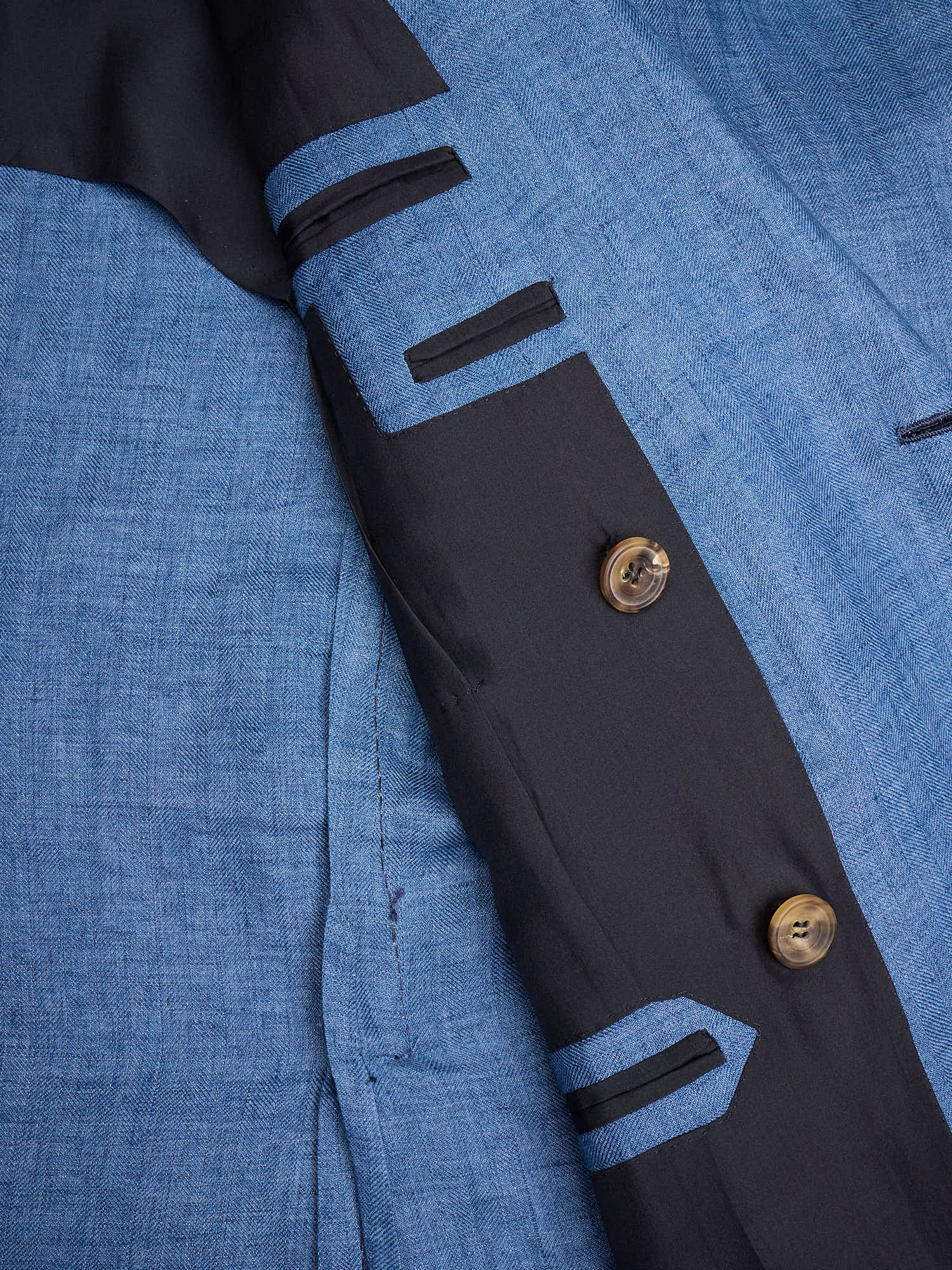 RUBINACCI LH Handmade Bespoke Blue Herringbone Wool-Silk-Linen DB Jacket