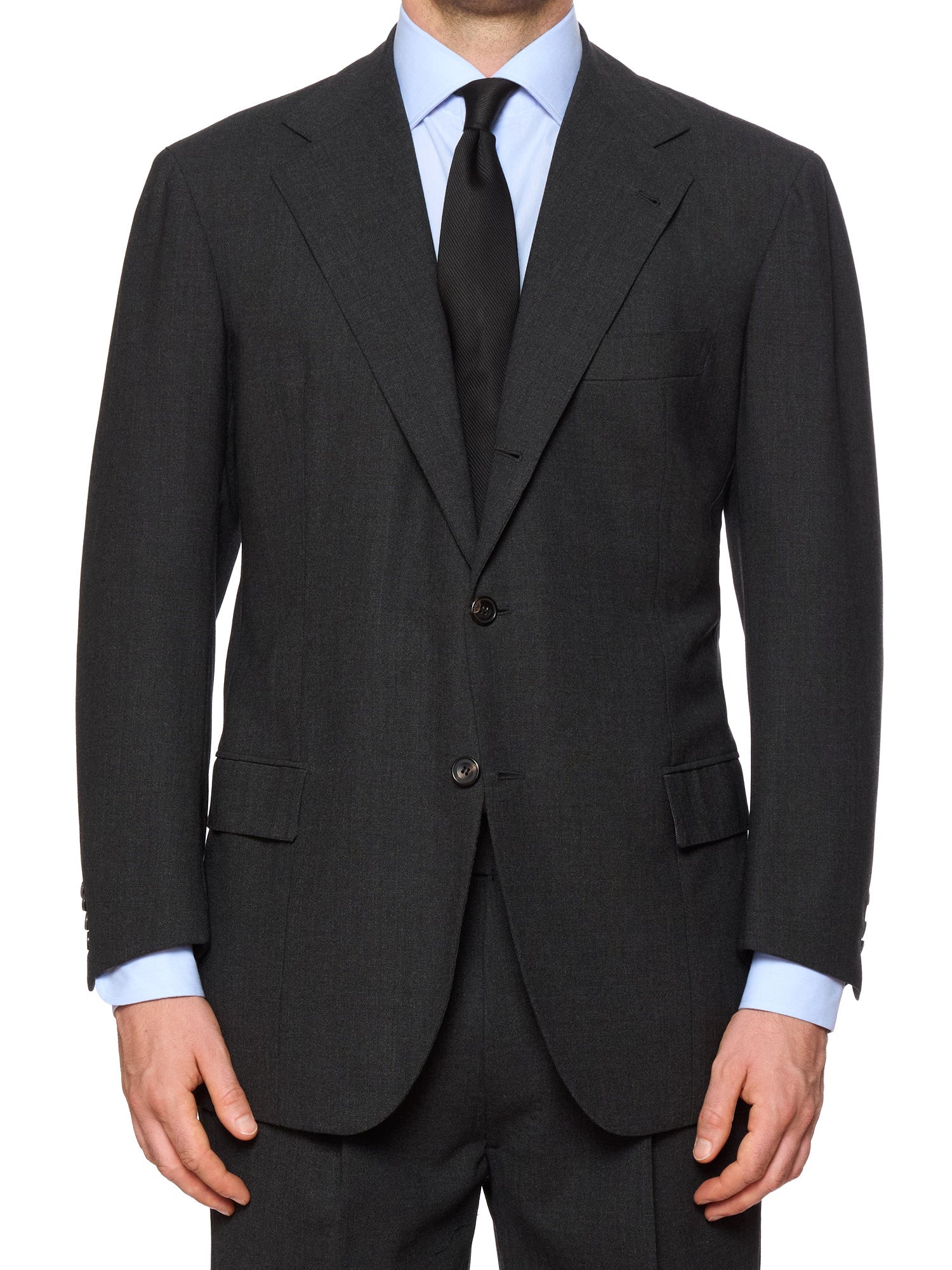 RUBINACCI LH Handmade Bespoke Charcoal Gray Fresco Wool Suit