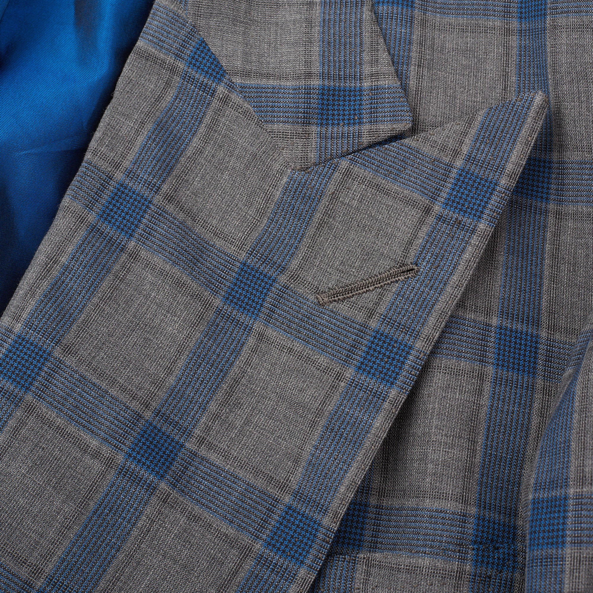 RUBINACCI LH Handmade Bespoke Gray Plaid Wool-Silk-Linen DB Jacket EU 50 US 40 RUBINACCI
