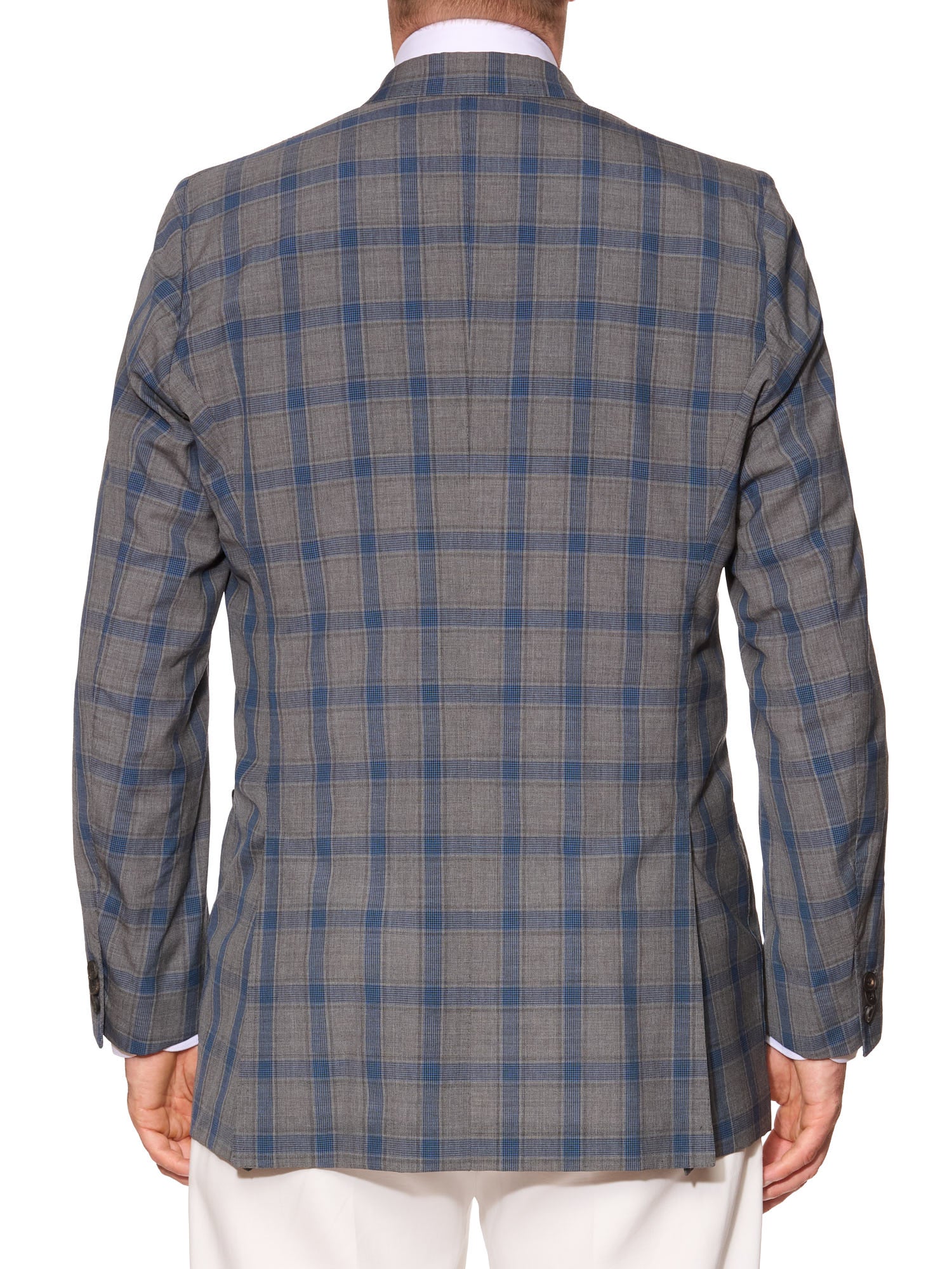 RUBINACCI LH Handmade Bespoke Gray Plaid Wool-Silk-Linen DB Jacket EU 50 US 40