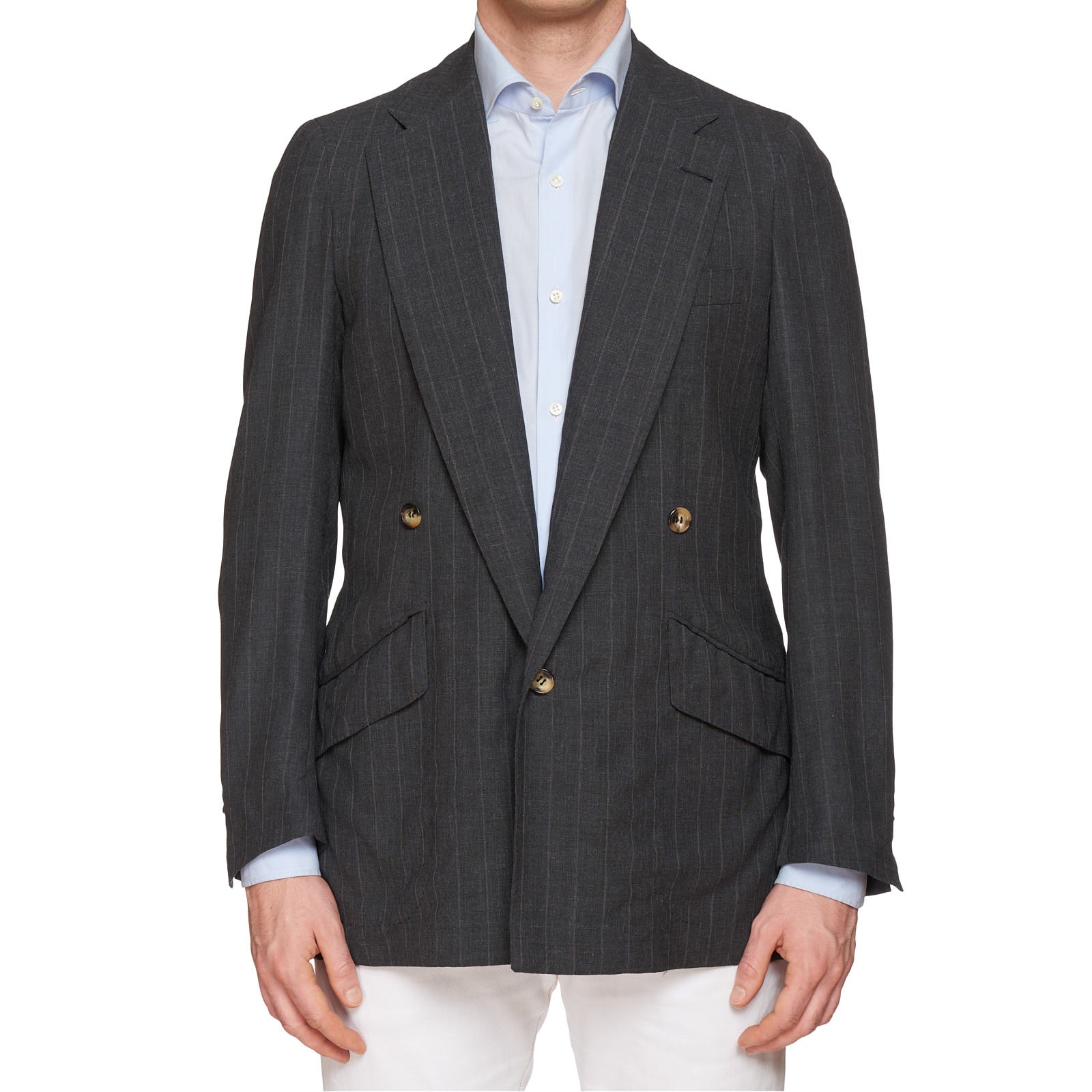 RUBINACCI LH Handmade Bespoke Gray Striped Mohair 1 Button Jacket EU 50 US 40 RUBINACCI