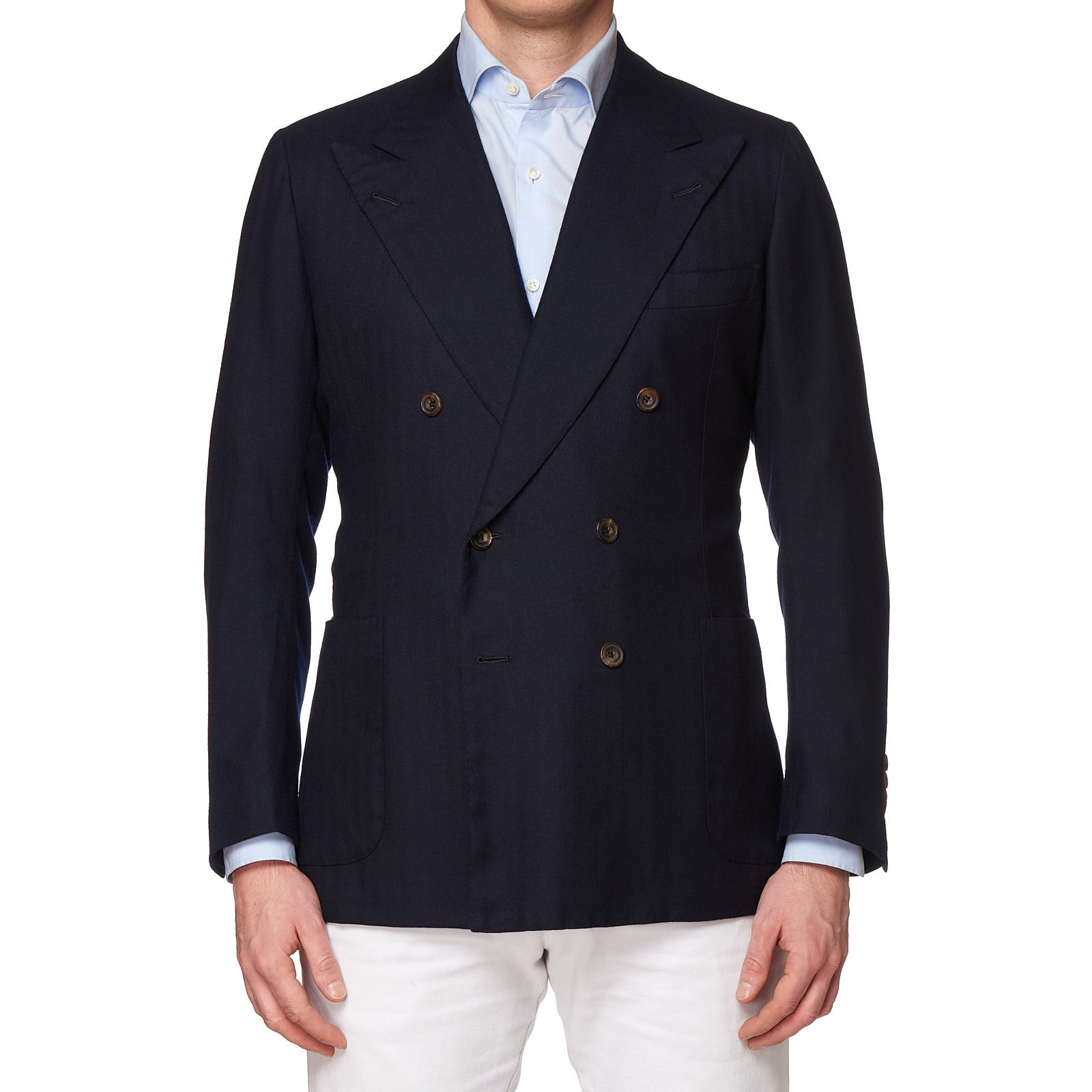 RUBINACCI LH Handmade Bespoke Navy Blue Herringbone Cashmere DB Jacket 50 US 40 RUBINACCI