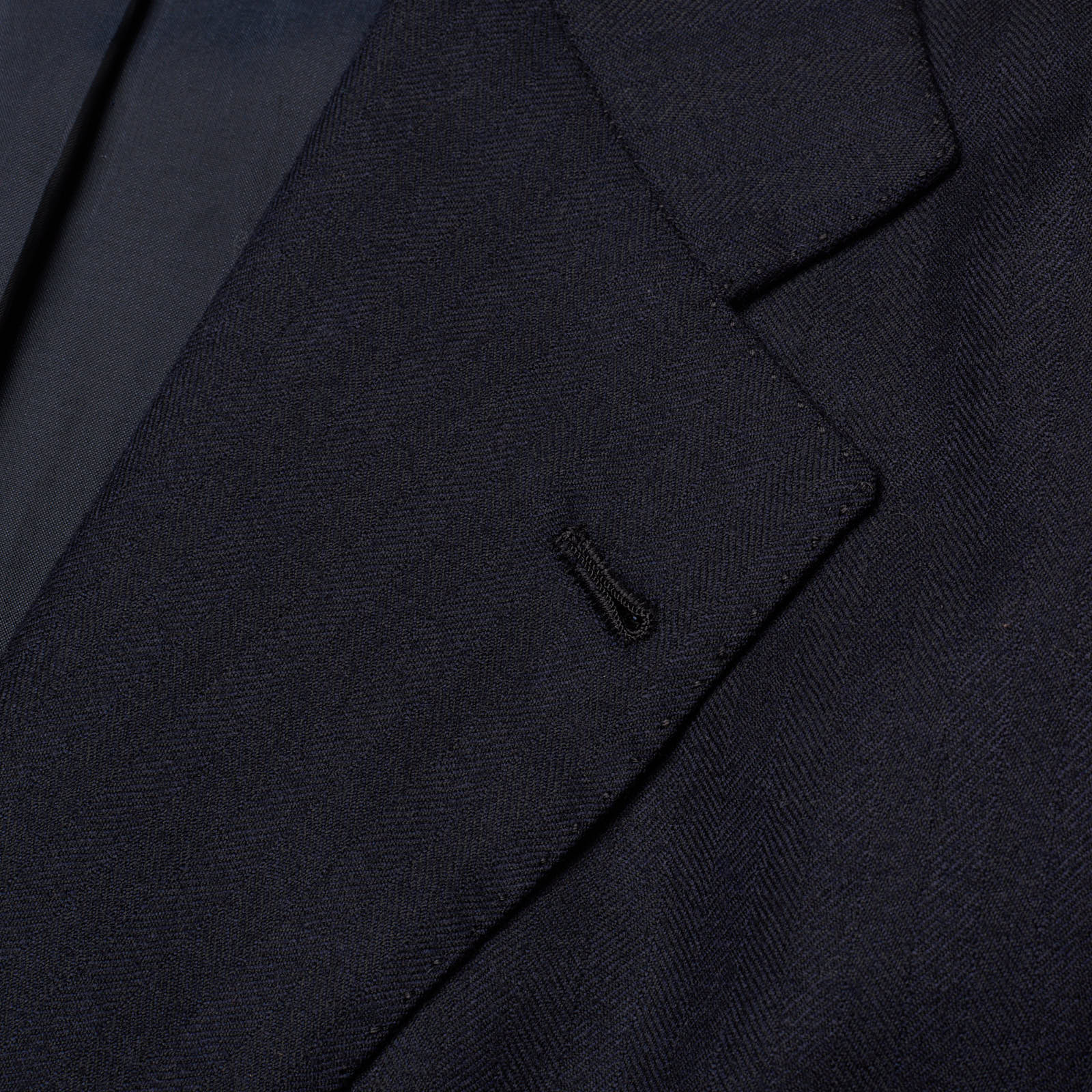 RUBINACCI LH Bespoke Navy Blue Flannel Herringbone Wool Jacket EU 52 US 42