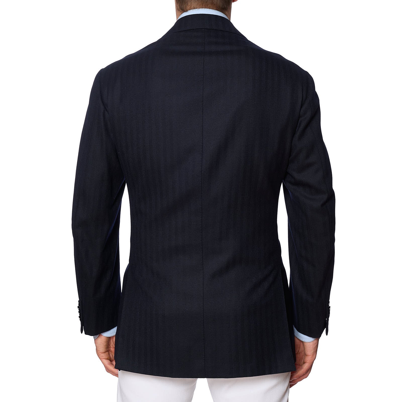 RUBINACCI LH Bespoke Navy Blue Flannel Herringbone Wool Jacket EU 52 US 42