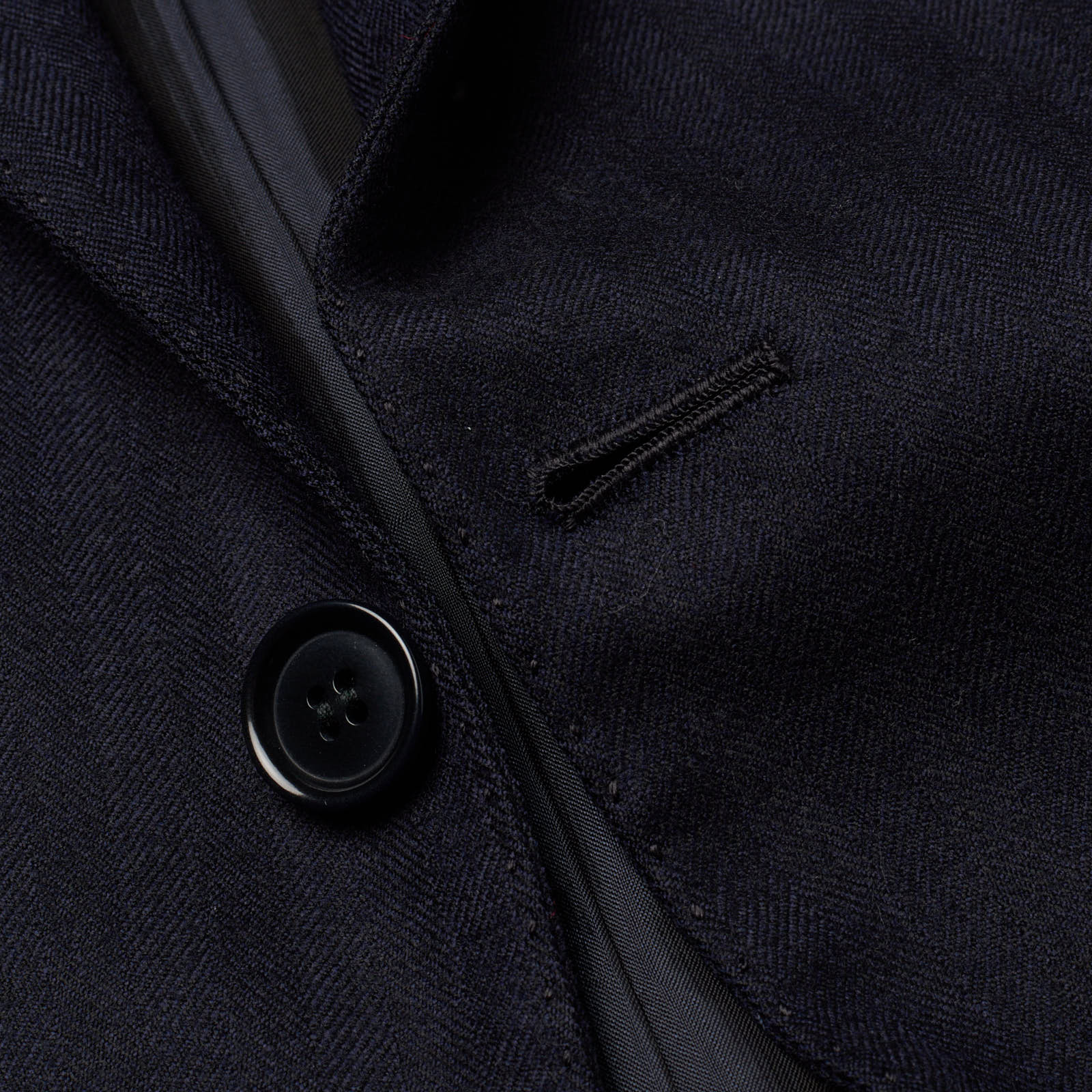 RUBINACCI LH Bespoke Navy Blue Flannel Herringbone Wool Jacket EU 52 US 42