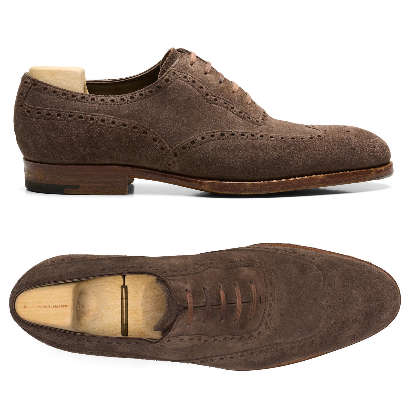 SAINT CRISPIN'S Long Wing Full Brogue Oxford Suede Leather Shoes US 7