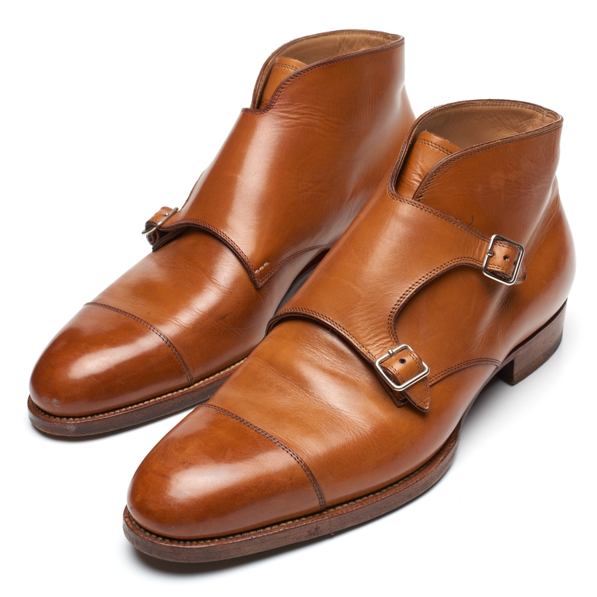 SAINT CRISPIN'S MOD 541 Cognac Leather Double Monk Boots Shoes 7.5 US 8.5 Trees SAINT CRISPIN'S