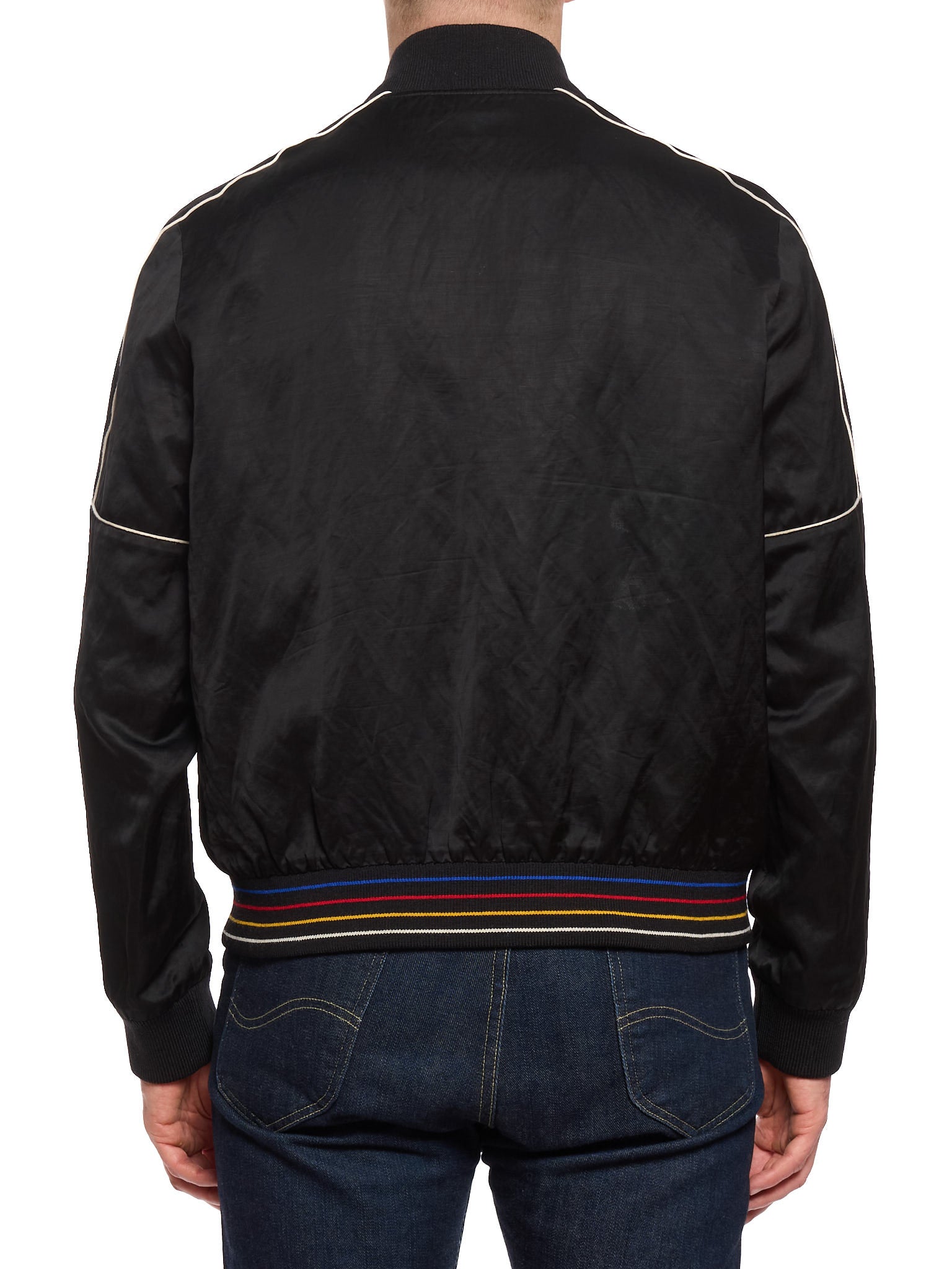SAINT LAURENT Paris Black Tricolor YSL Logo Teddy Bomber Jacket