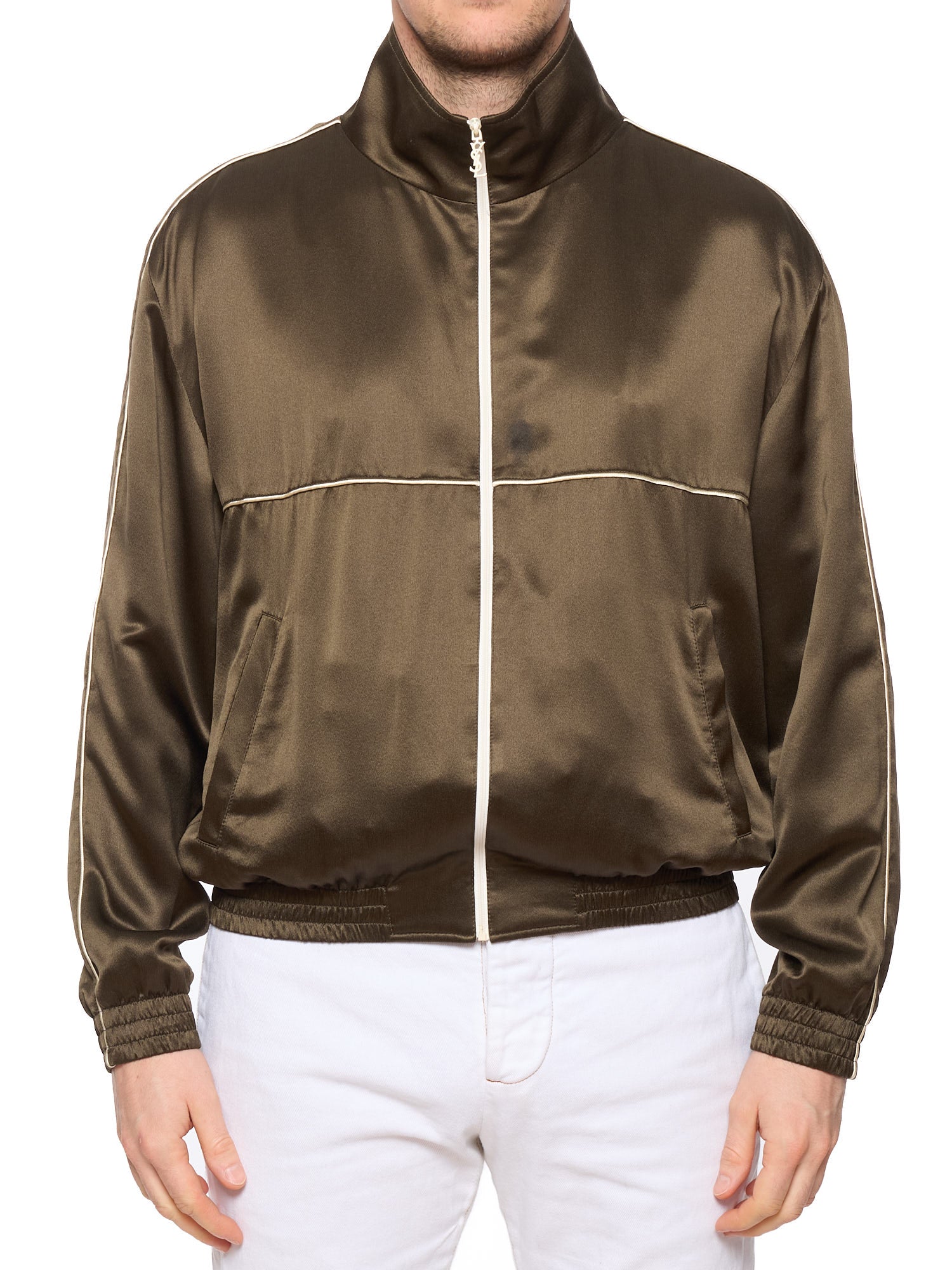 SAINT LAURENT Paris Teddy Silk Zip-Up Track Jacket