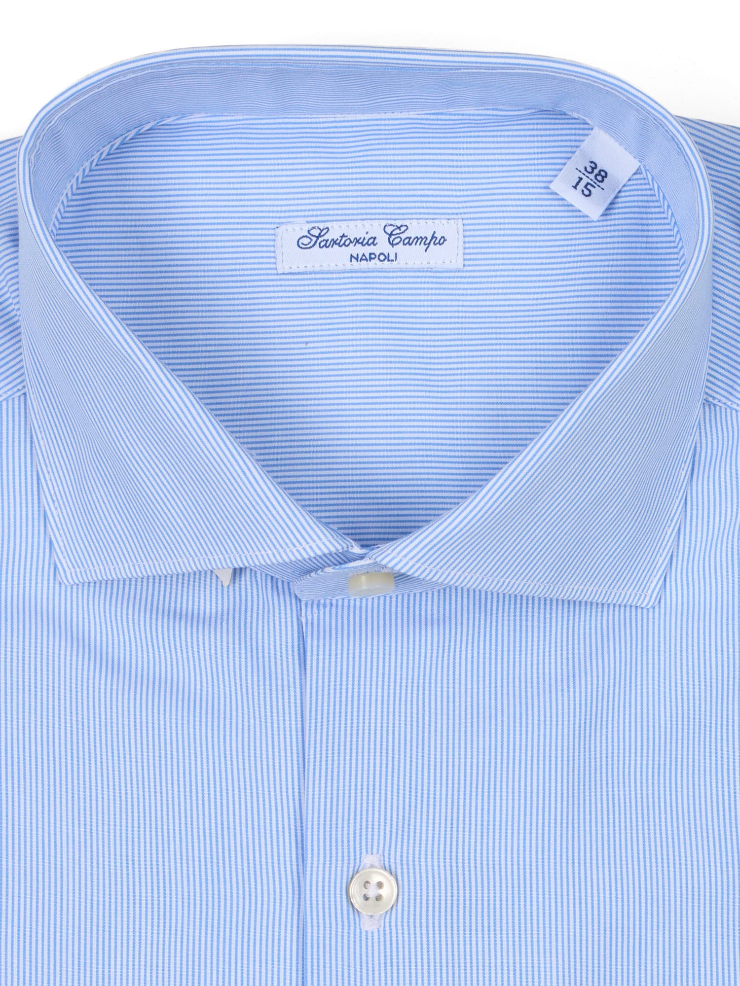 SARTORIA CAMPO Napoli Blue Striped Cotton Slim Fit Dress Shirt