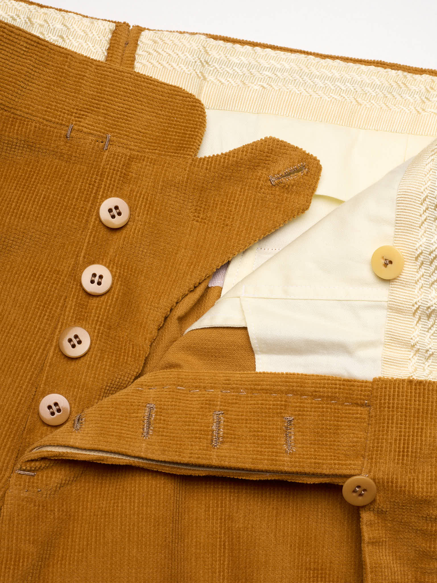 SARTORIA CHIAIA Bespoke Handmade Brown Cotton Corduroy Flat Front Dress Pants