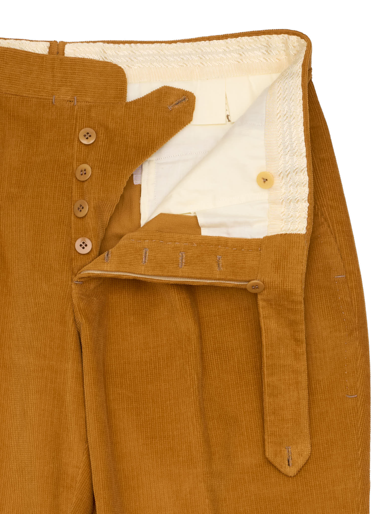 SARTORIA CHIAIA Bespoke Handmade Brown Cotton Corduroy Flat Front Dress Pants