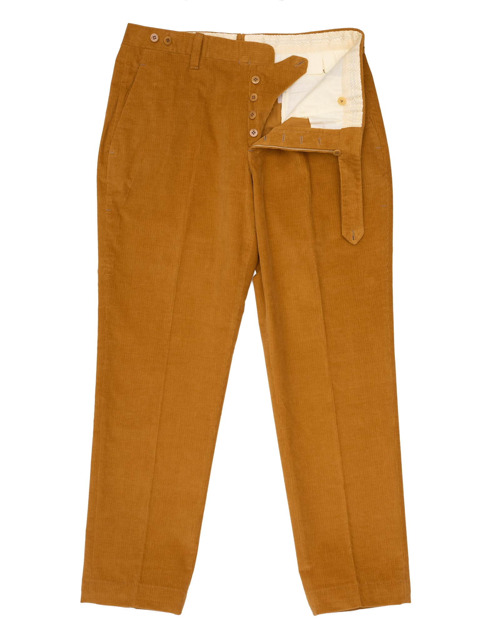 SARTORIA CHIAIA Bespoke Handmade Brown Cotton Corduroy Flat Front Dress Pants