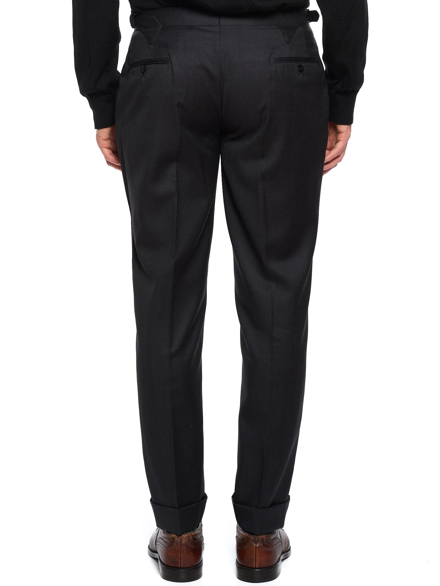 SARTORIA CHIAIA Bespoke Handmade Dark Gray Wool Flat Front Dress Pants
