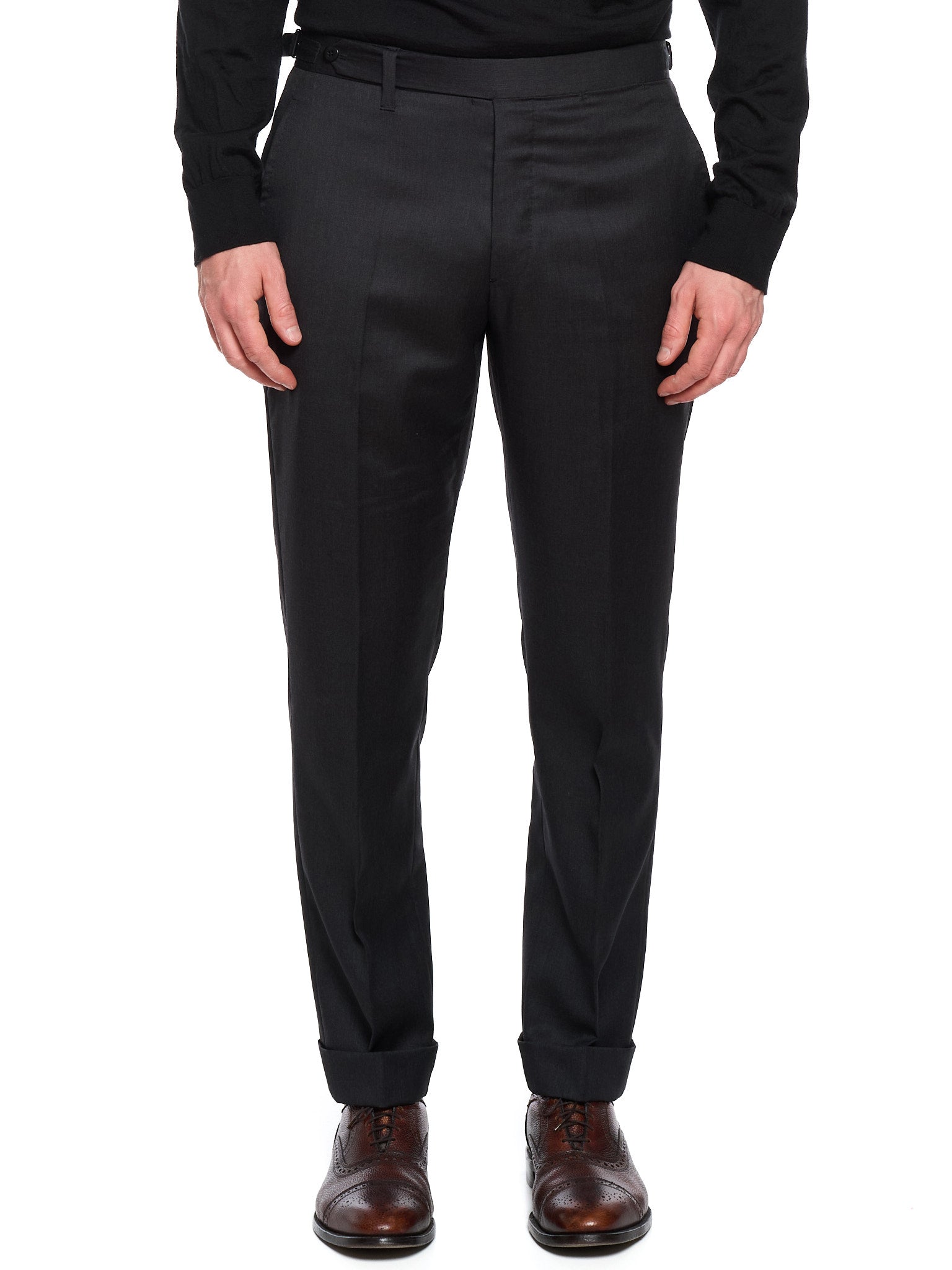 SARTORIA CHIAIA Bespoke Handmade Dark Gray Wool Flat Front Dress Pants