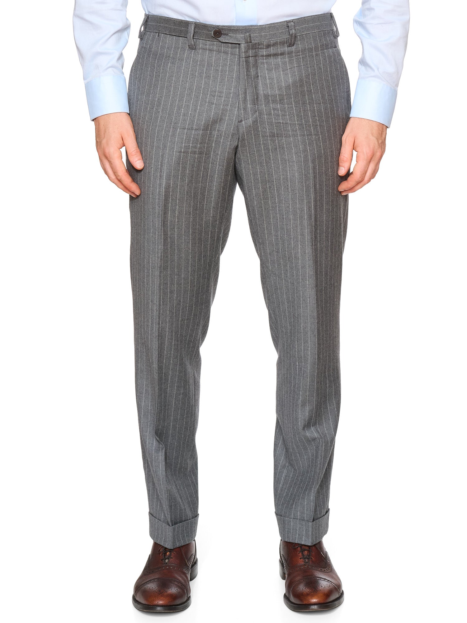 SARTORIA CHIAIA Handmade Gray Wool Chalk Striped Dress Pants EU 52 US 36