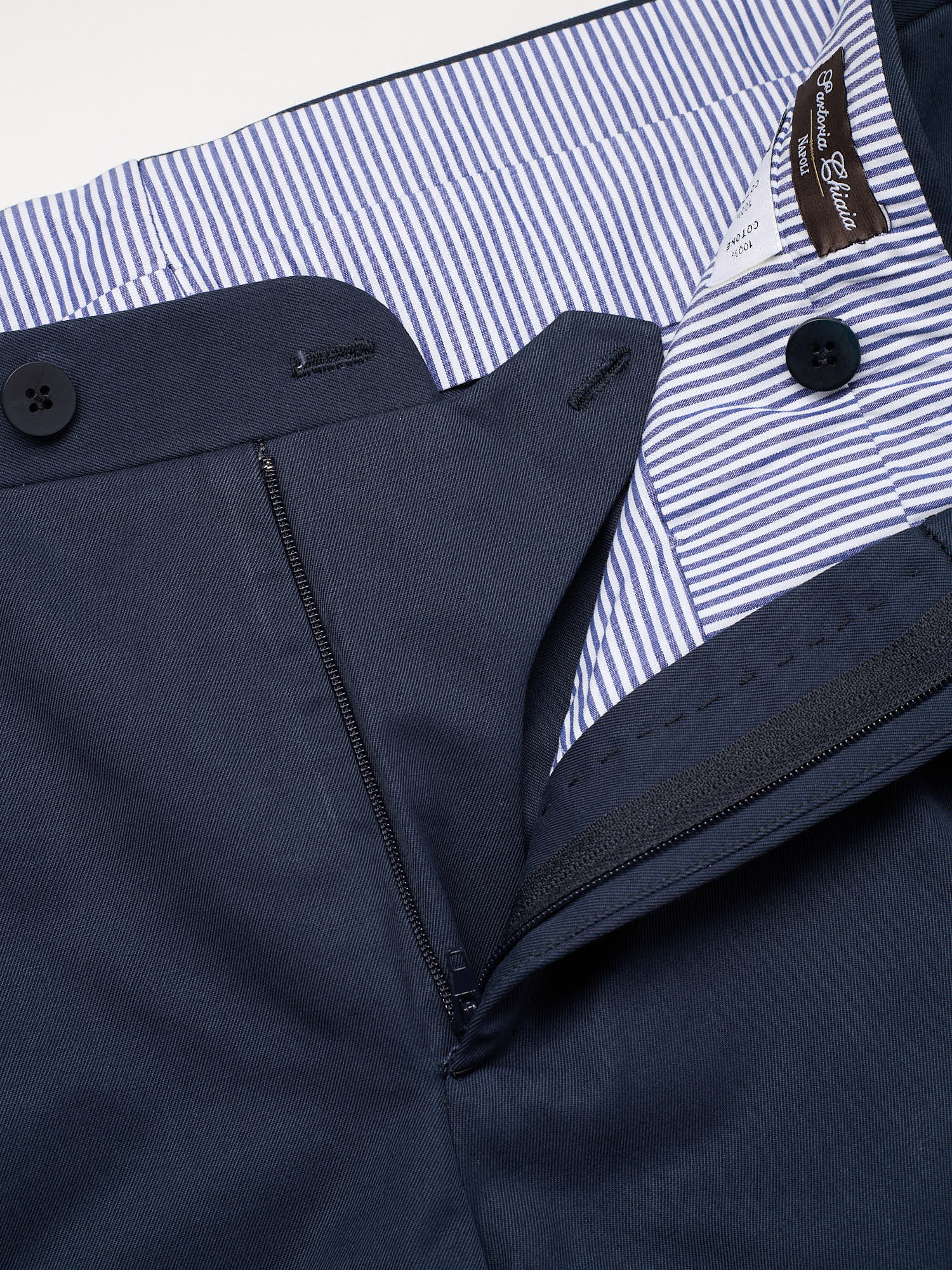 SARTORIA CHIAIA Handmade Navy Blue Cotton Flat Front Chino Pants EU 52 US 36