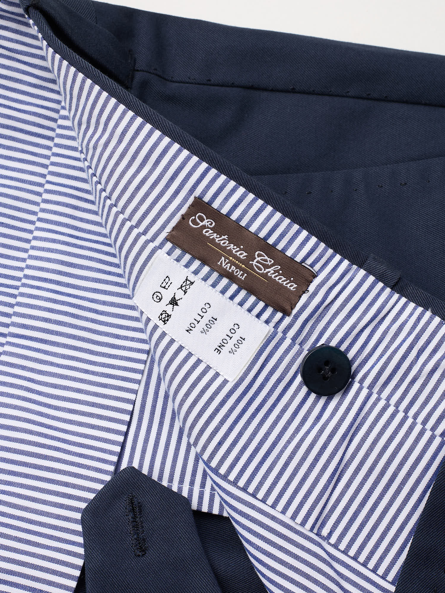 SARTORIA CHIAIA Handmade Navy Blue Cotton Flat Front Chino Pants EU 52 US 36