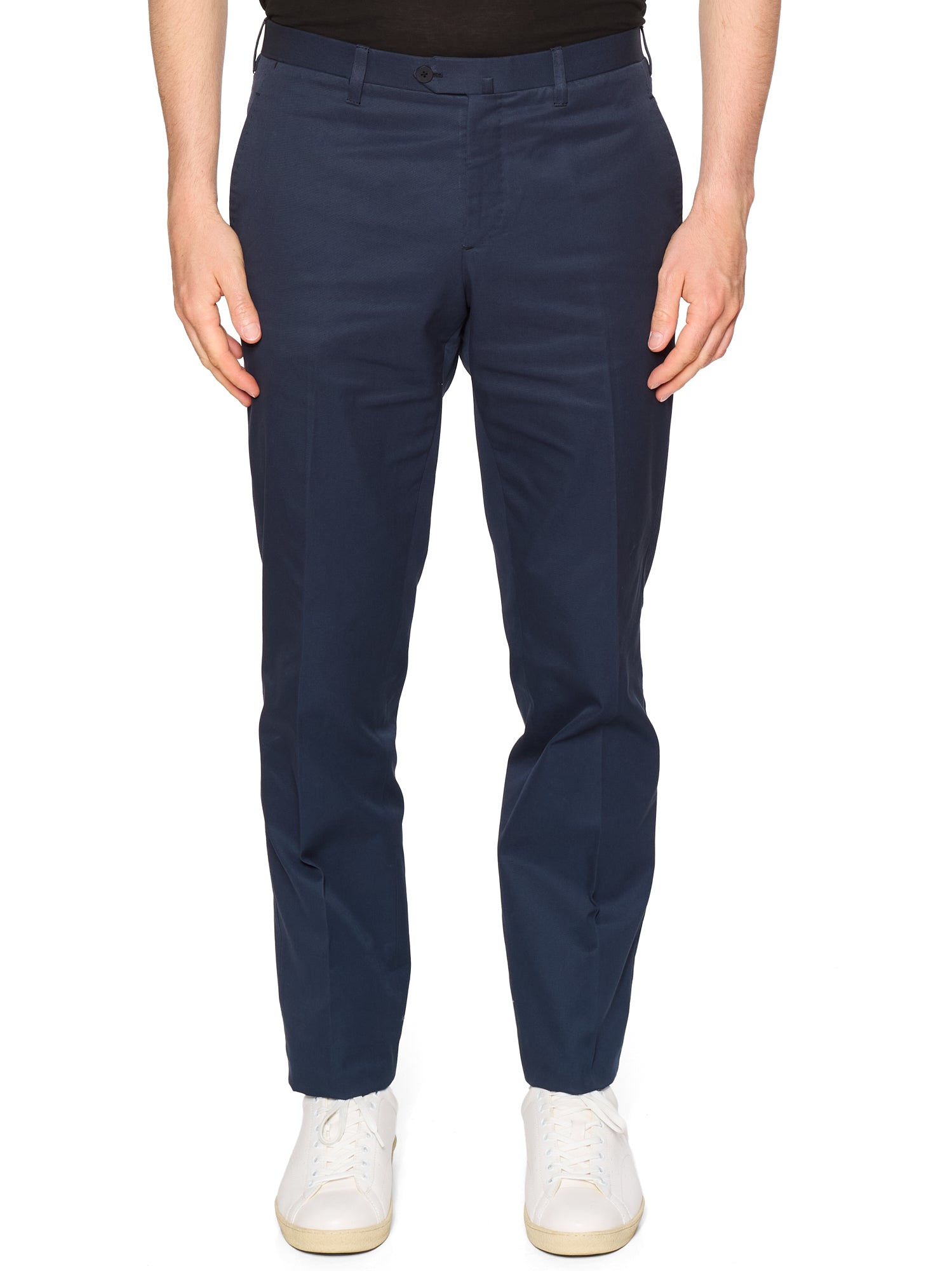 SARTORIA CHIAIA Handmade Navy Blue Cotton Flat Front Chino Pants EU 52 US 36