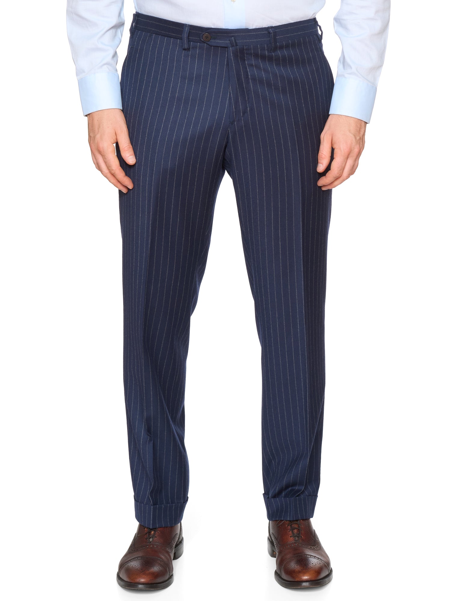 SARTORIA CHIAIA Handmade Navy Blue Wool Chalk Stripe Dress Pants EU 52 US 36