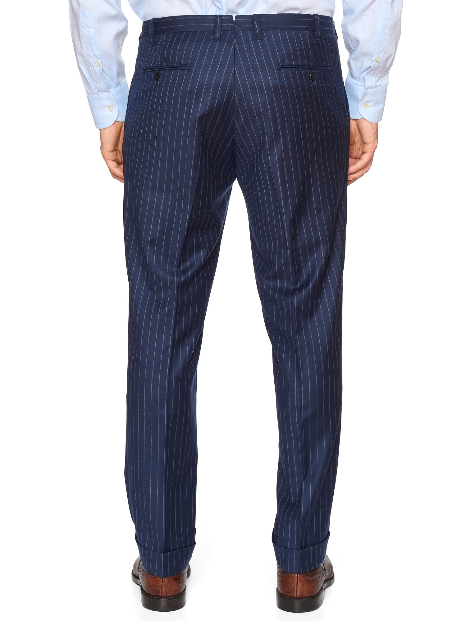 SARTORIA CHIAIA Handmade Navy Blue Wool Chalk Stripe Dress Pants EU 52 US 36